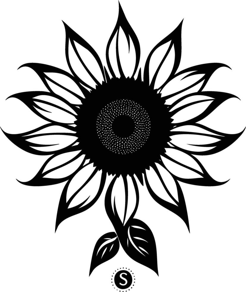 A black and white sunflower with a white background vector