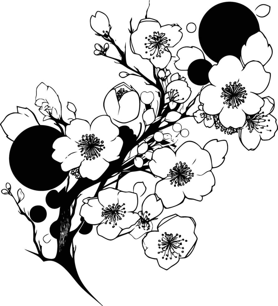 A black and white drawing of a cherry blossom tree vector