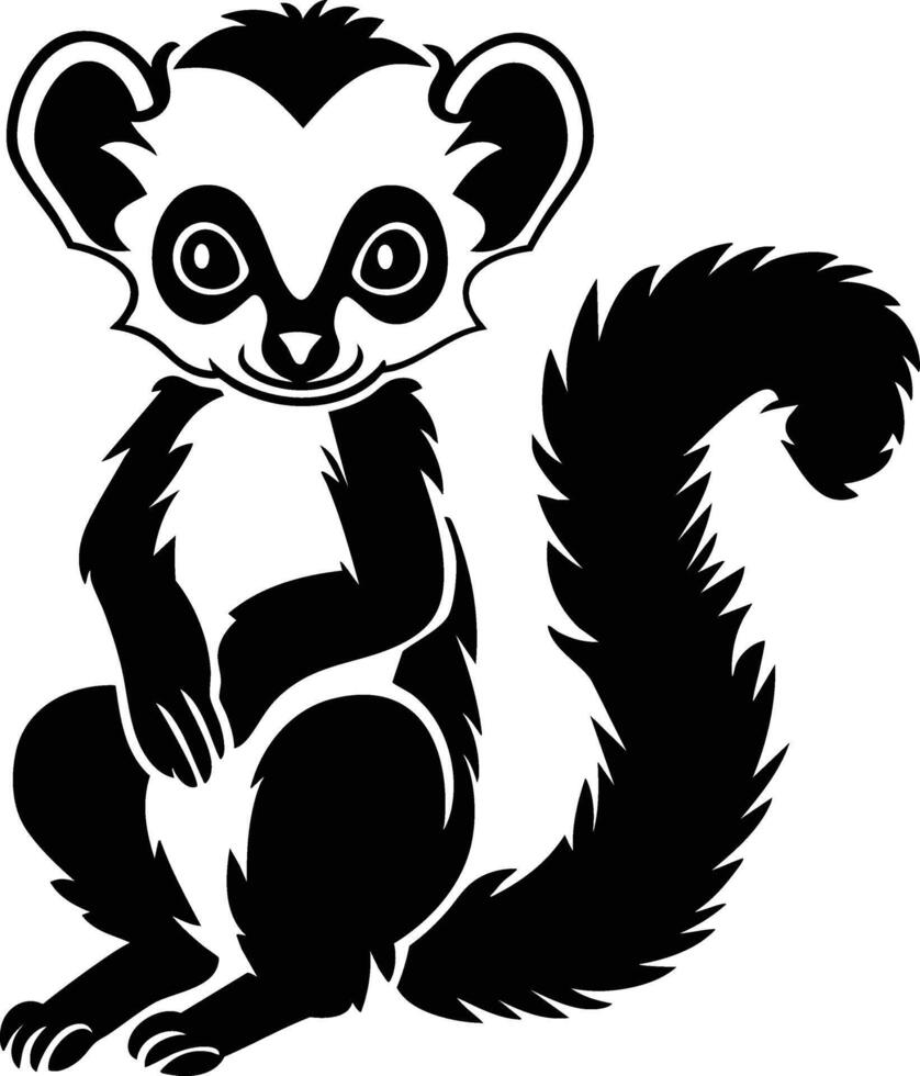 A black and white drawing of a lemur vector