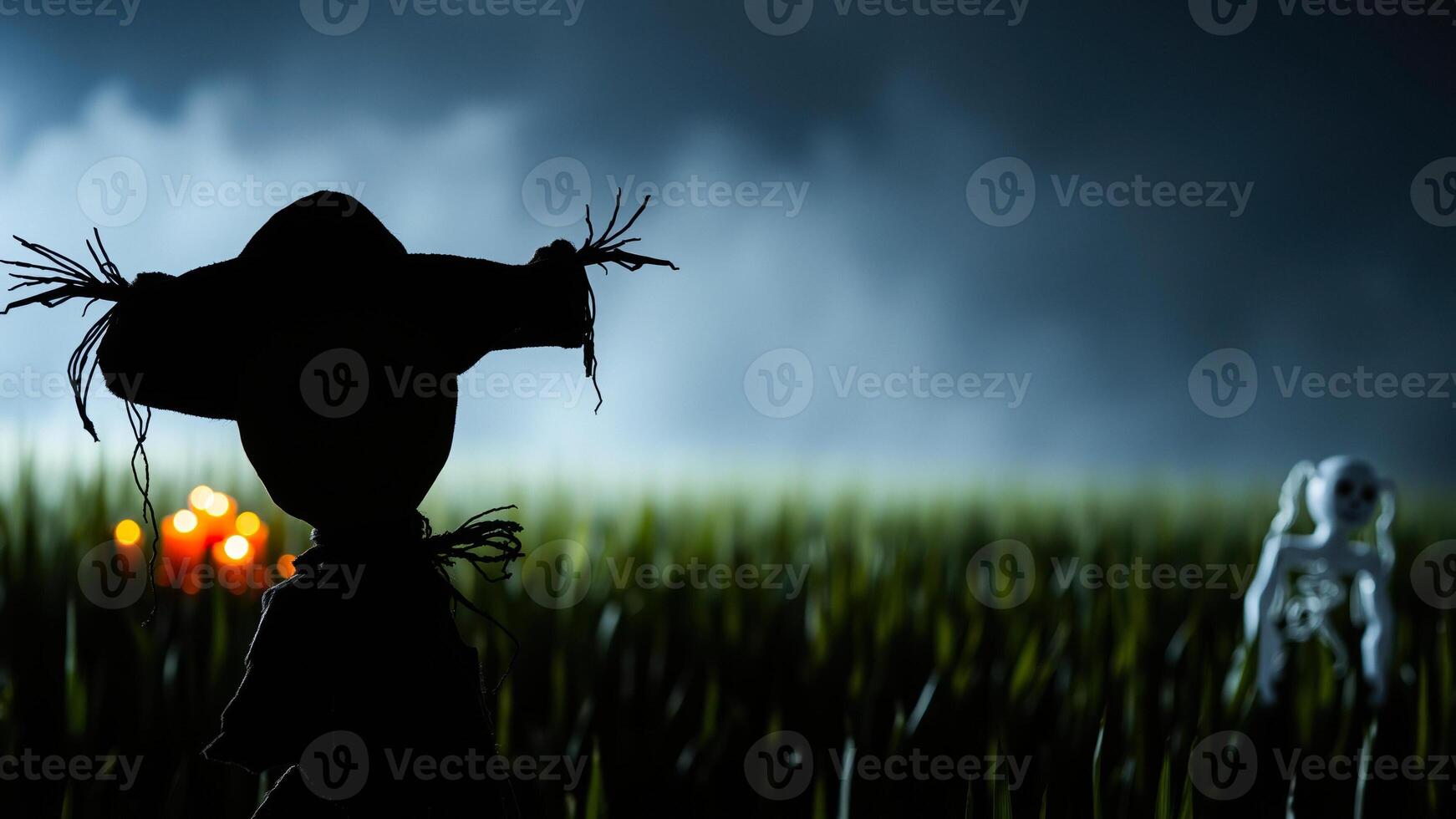 shadowy scarecrow stands tall a mysterious field photo