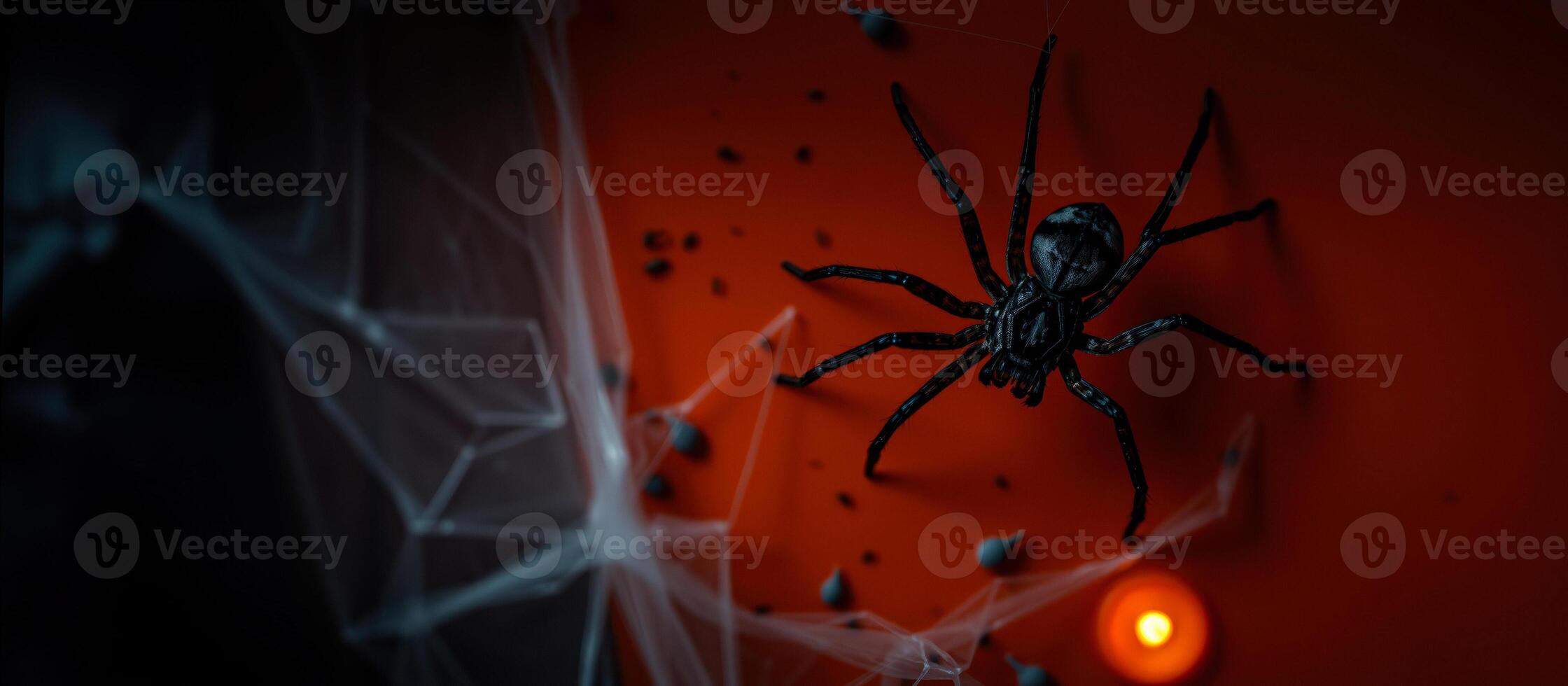 black spider on an background with a cobweb photo