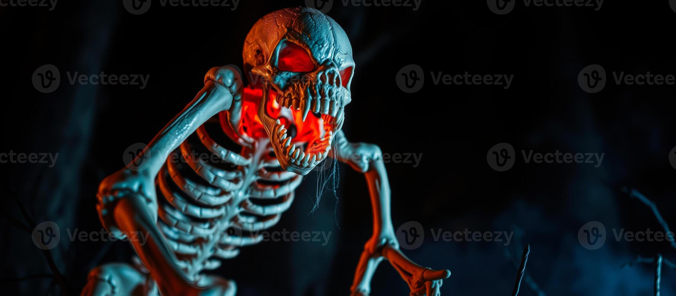 glowing skeleton poses dramatic stance photo