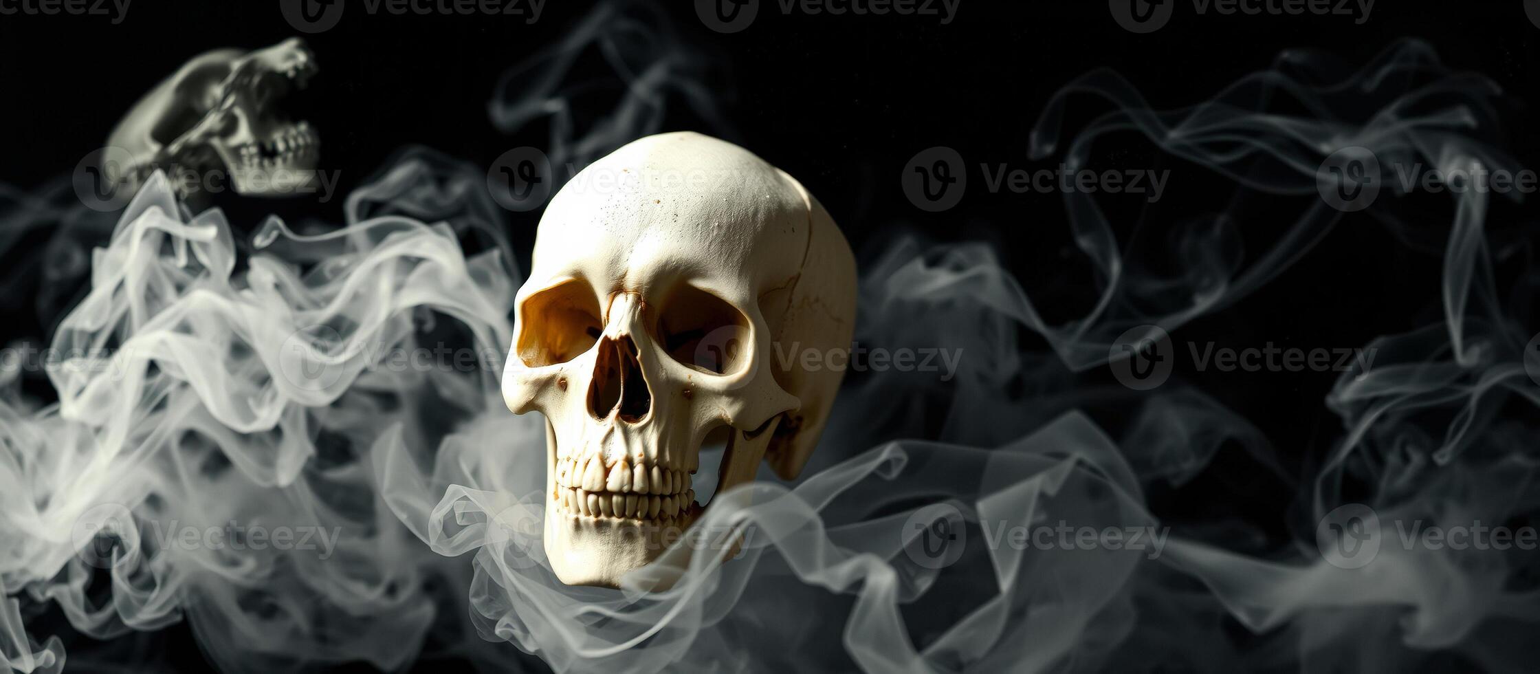 human skull suspended smoke photo