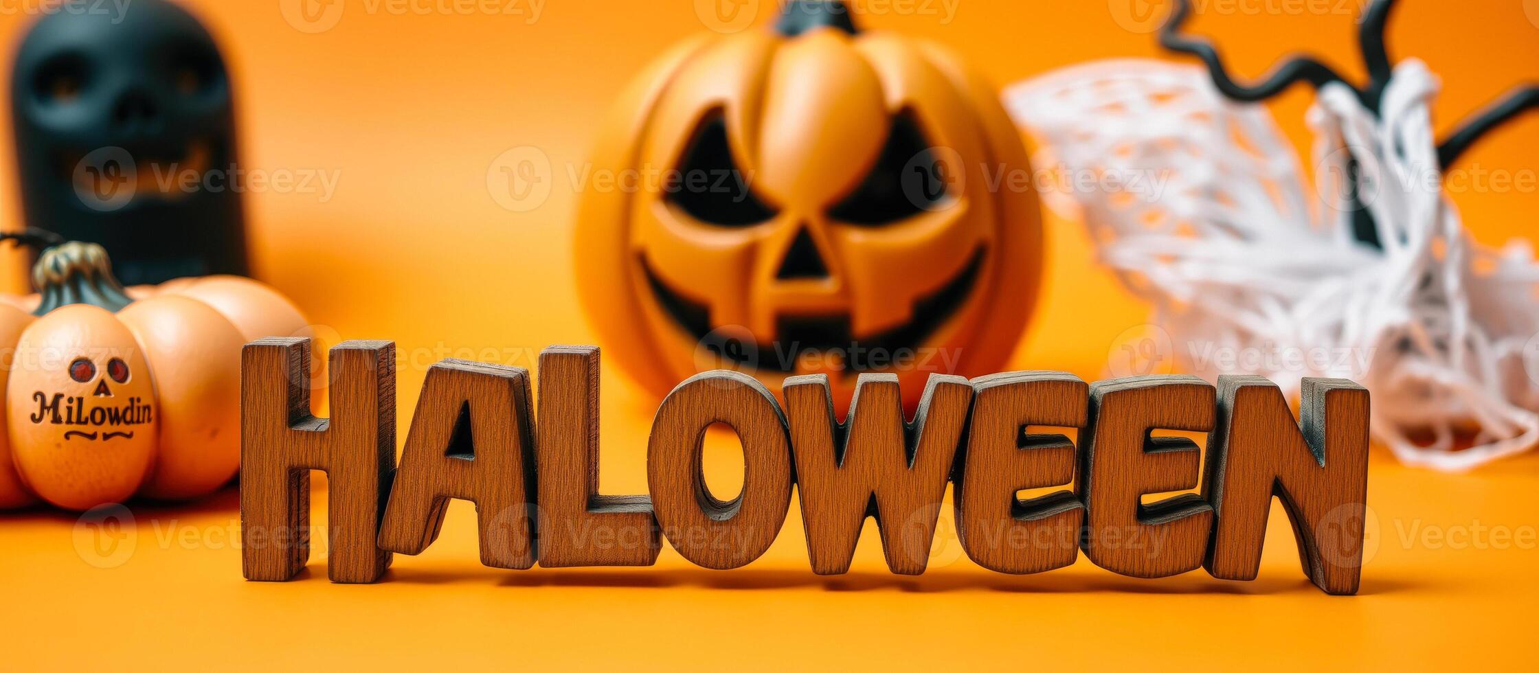 wooden halloween letters on an background photo