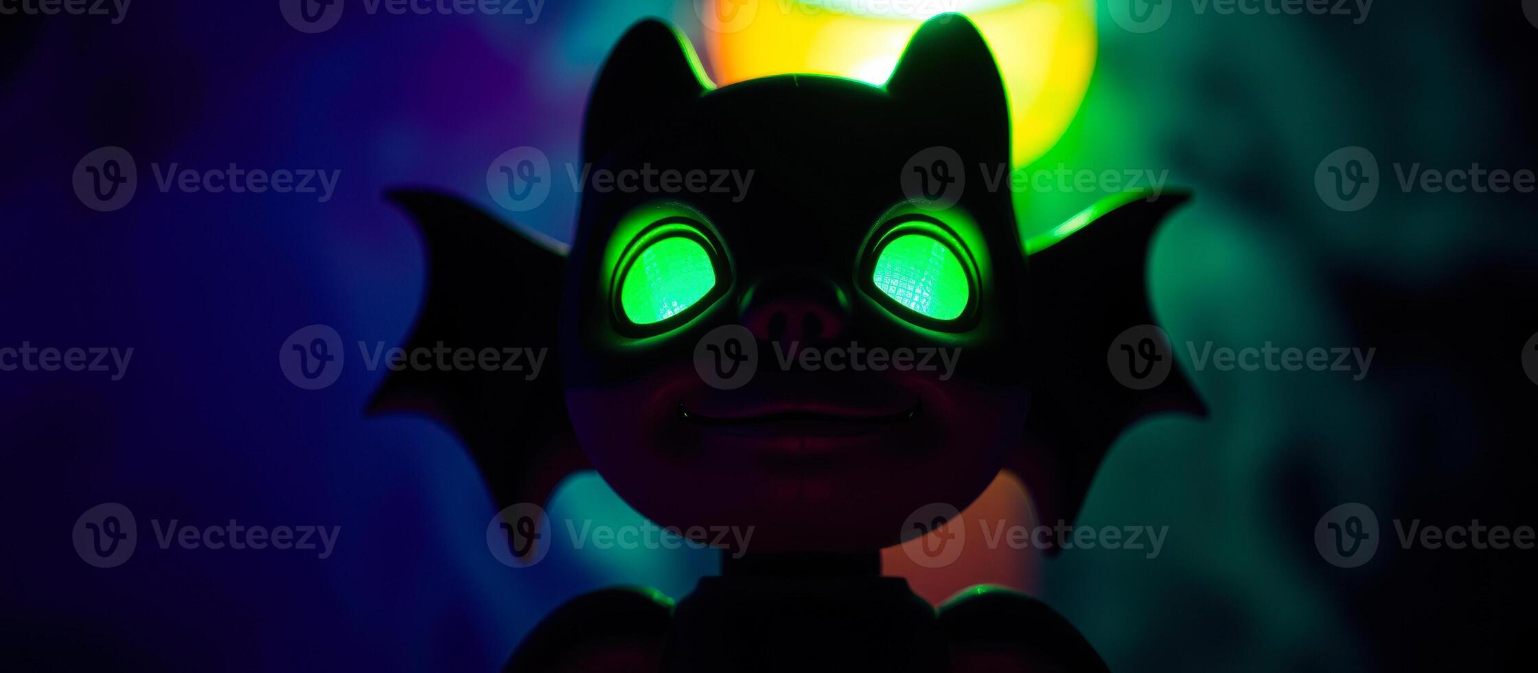 playful dark figure with glowing green eyes photo