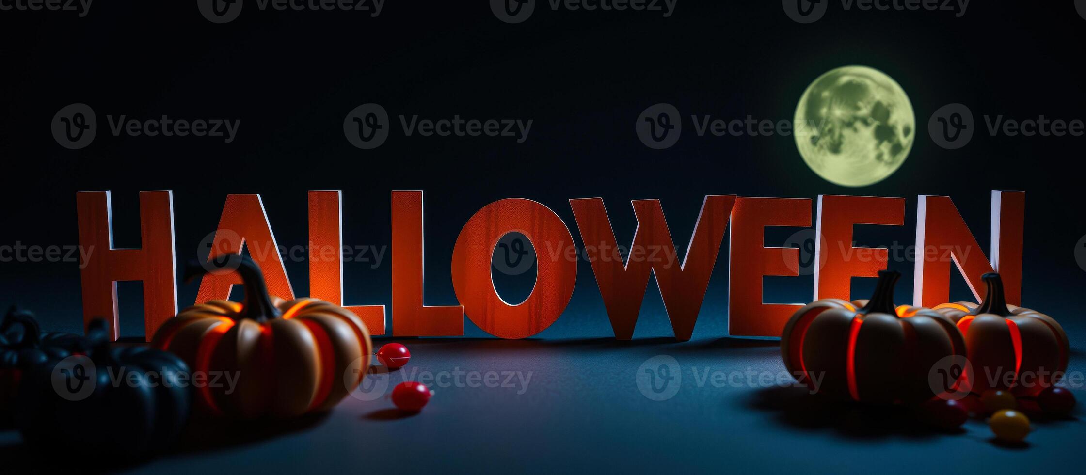 festive halloween scene with glowing pumpkins a moonlit night photo