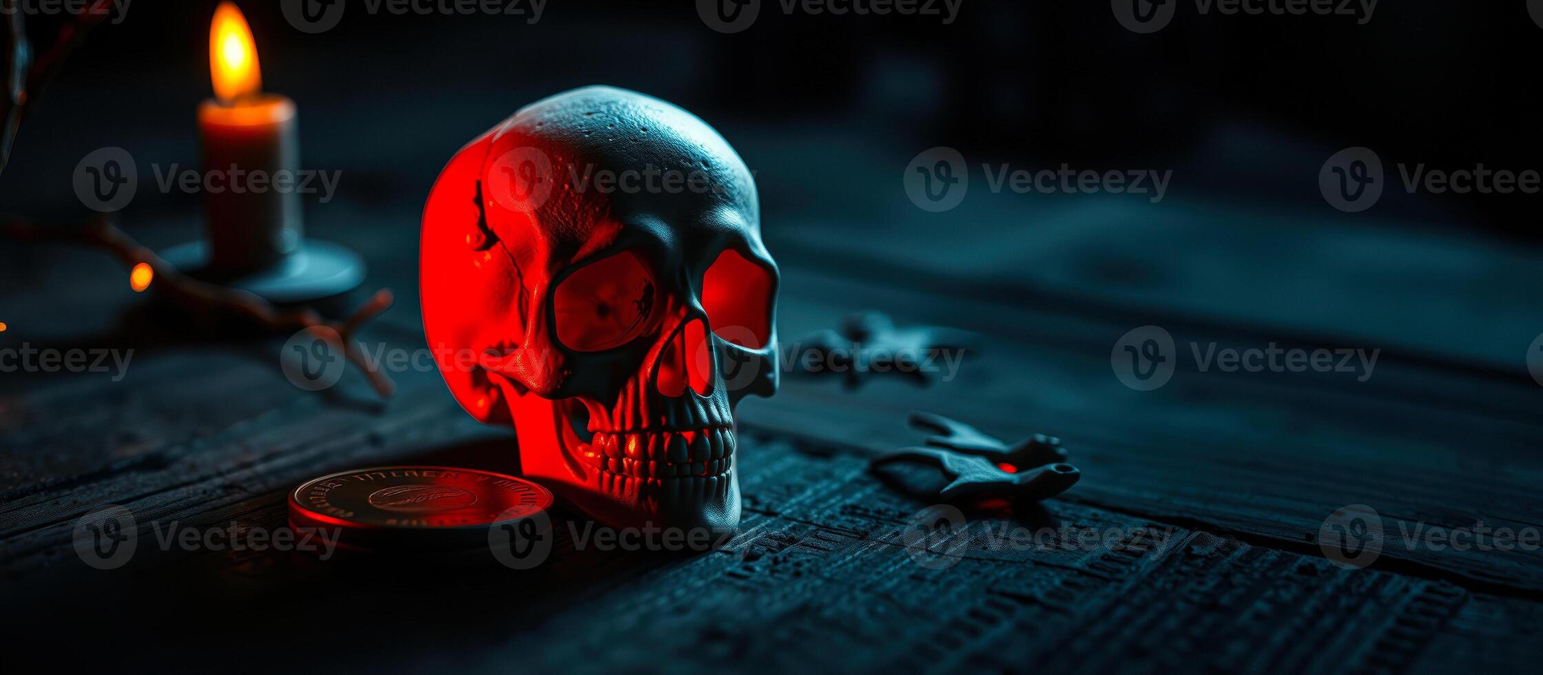 white skull under red light photo