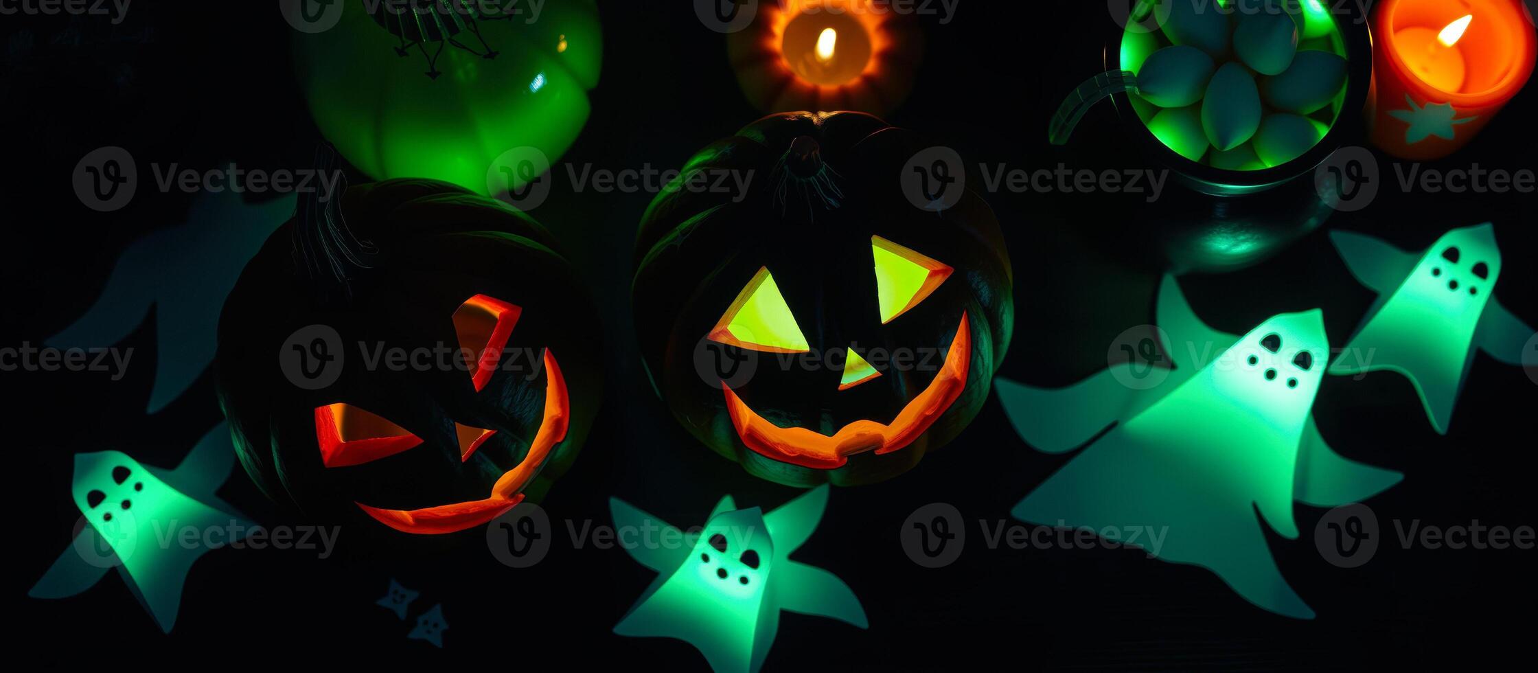glowing pumpkins ghosts a spooky halloween photo