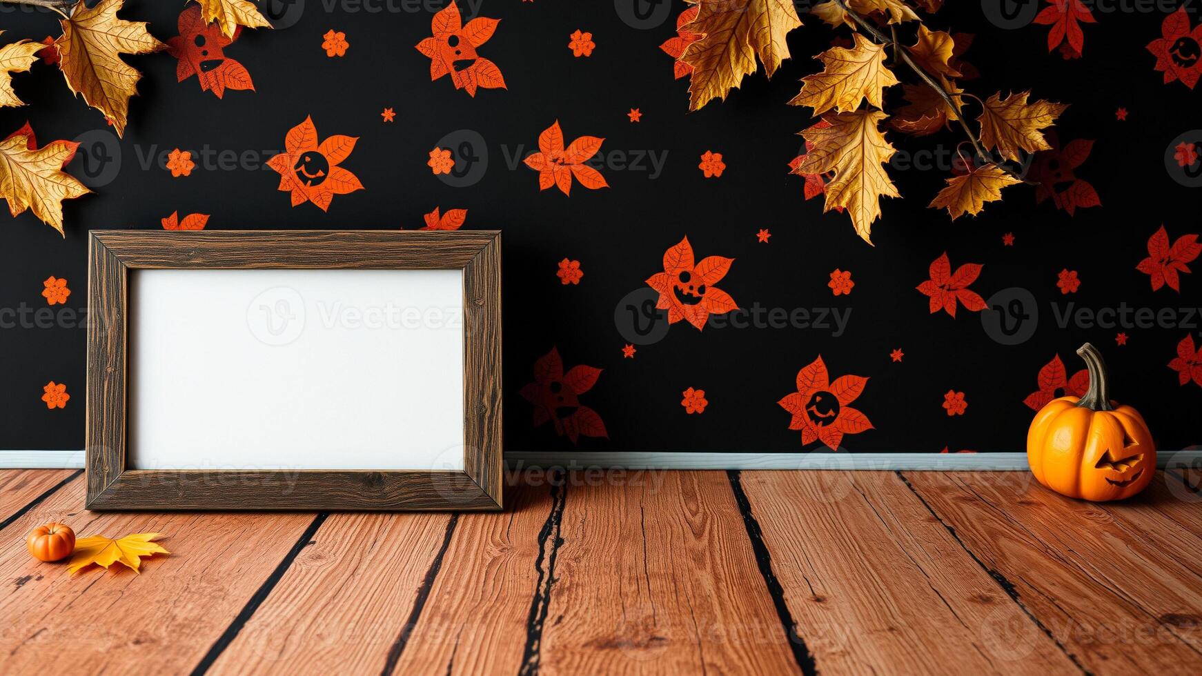 rustic wood frame with fall decorations photo