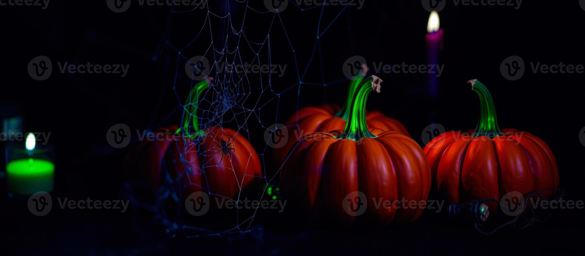 glowing pumpkins a dark autumnal setting photo
