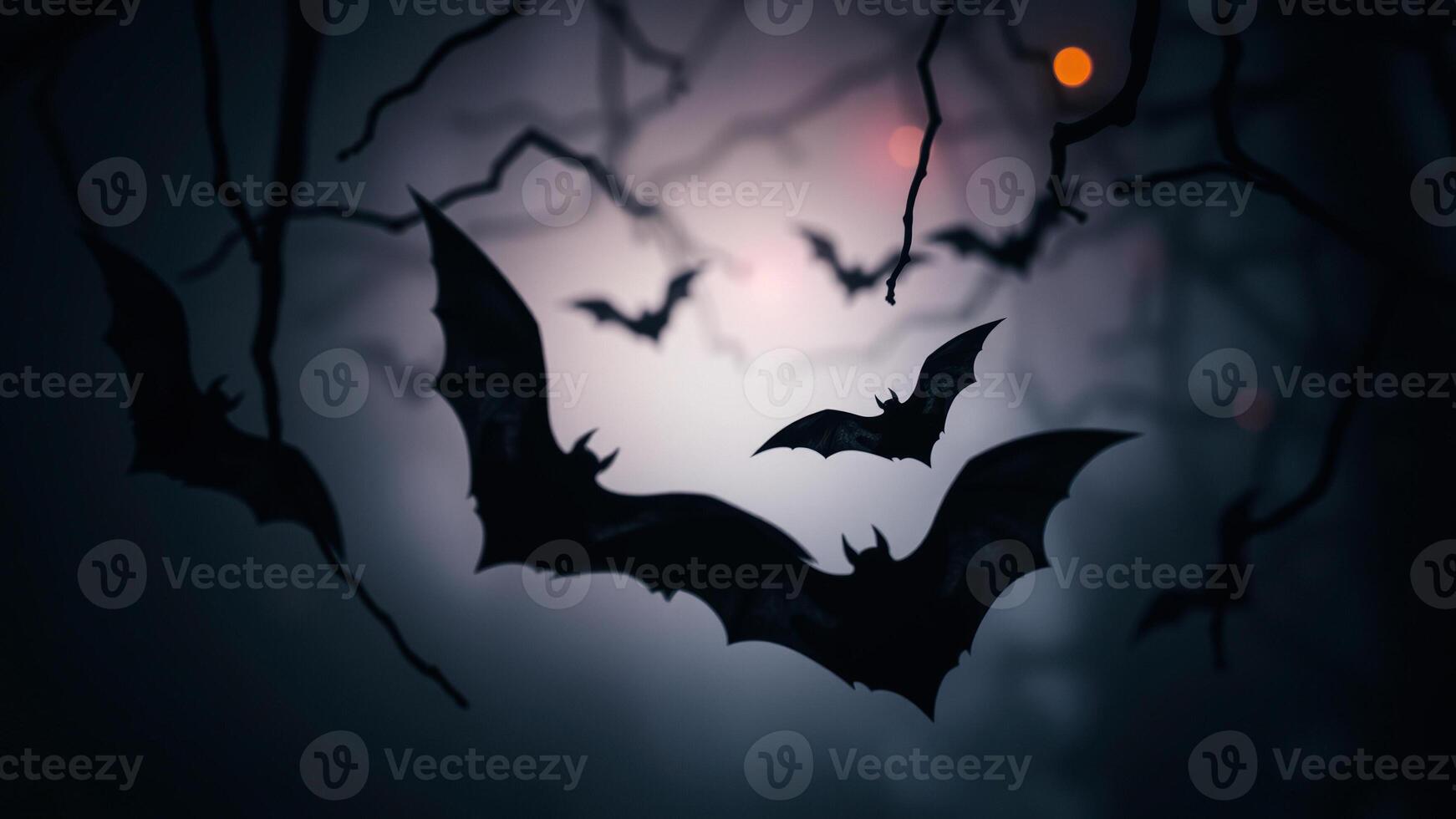flying bats silhouettes a dark night sky photo