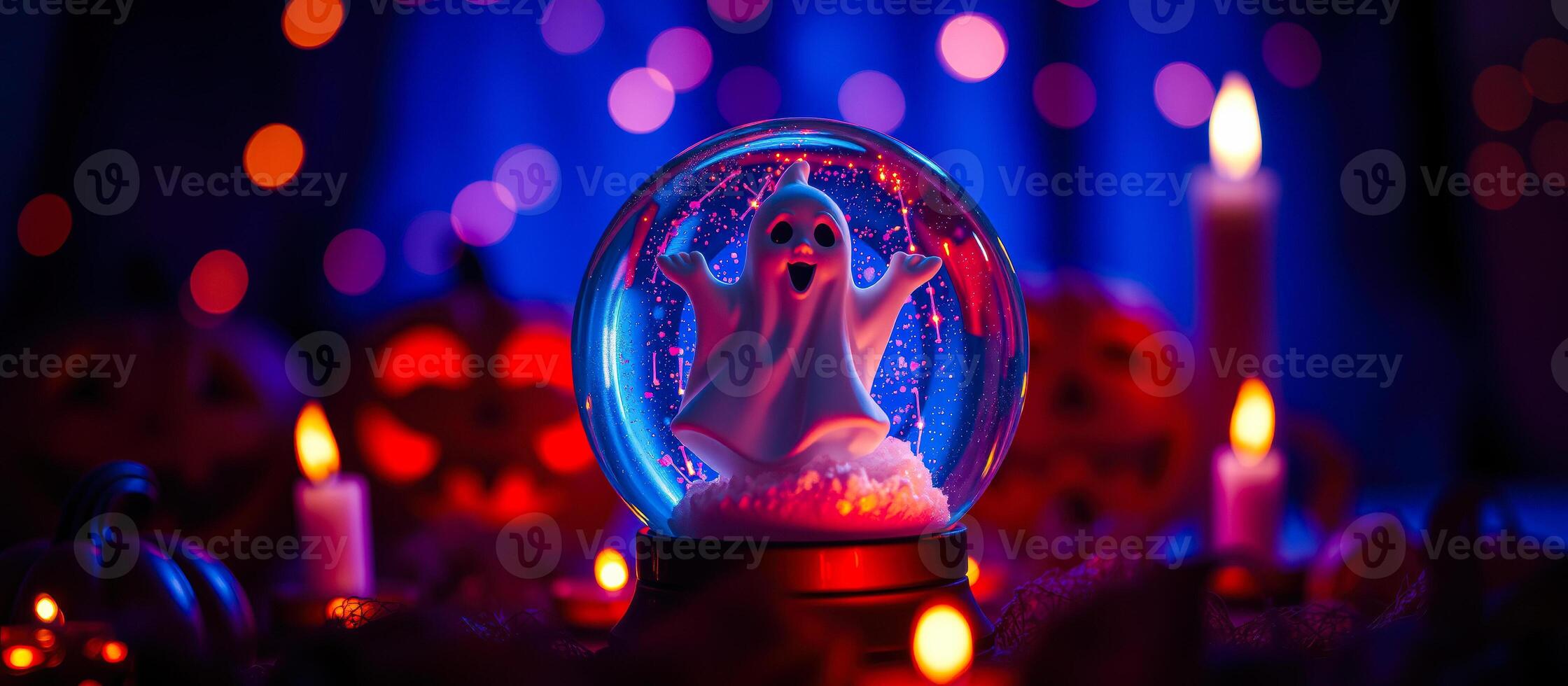 glowing snow globe with a friendly ghost inside photo