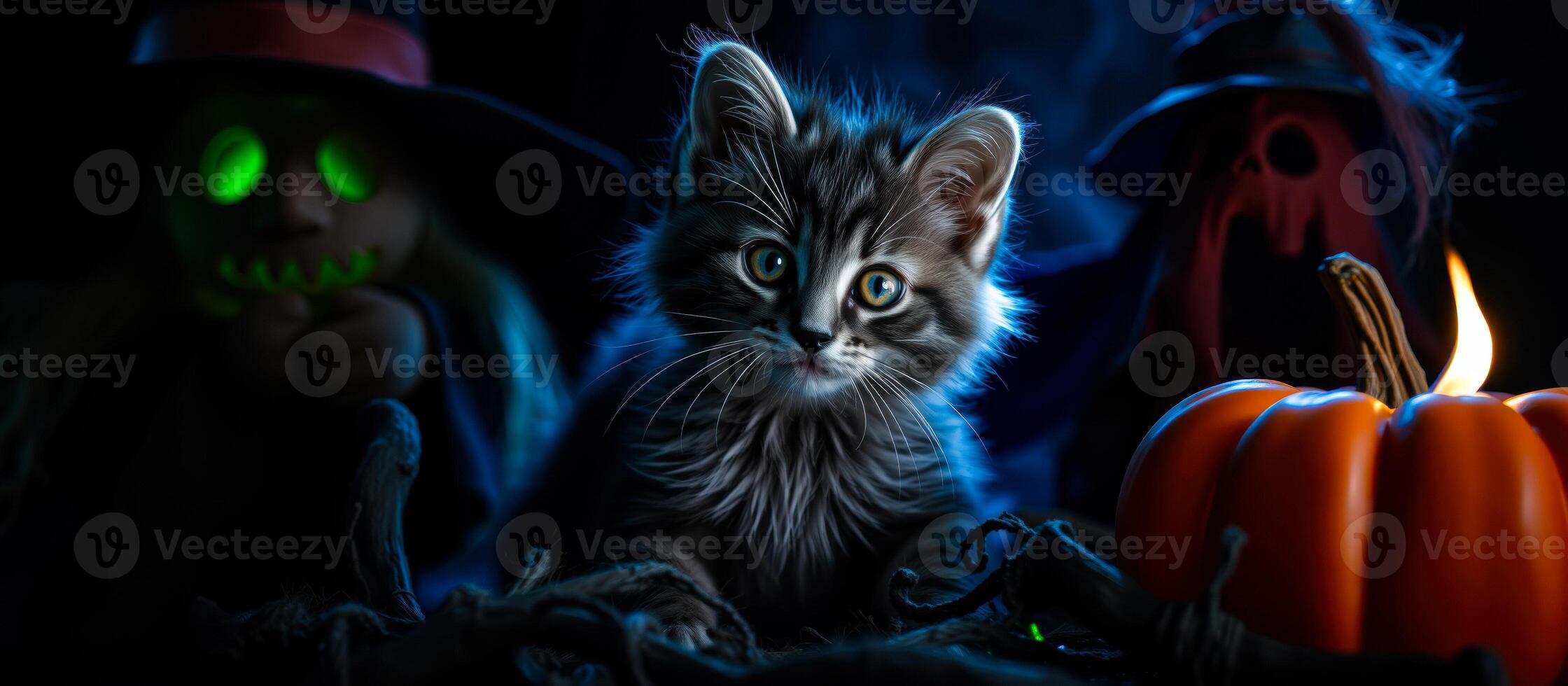 kitten poses a spooky halloween photo