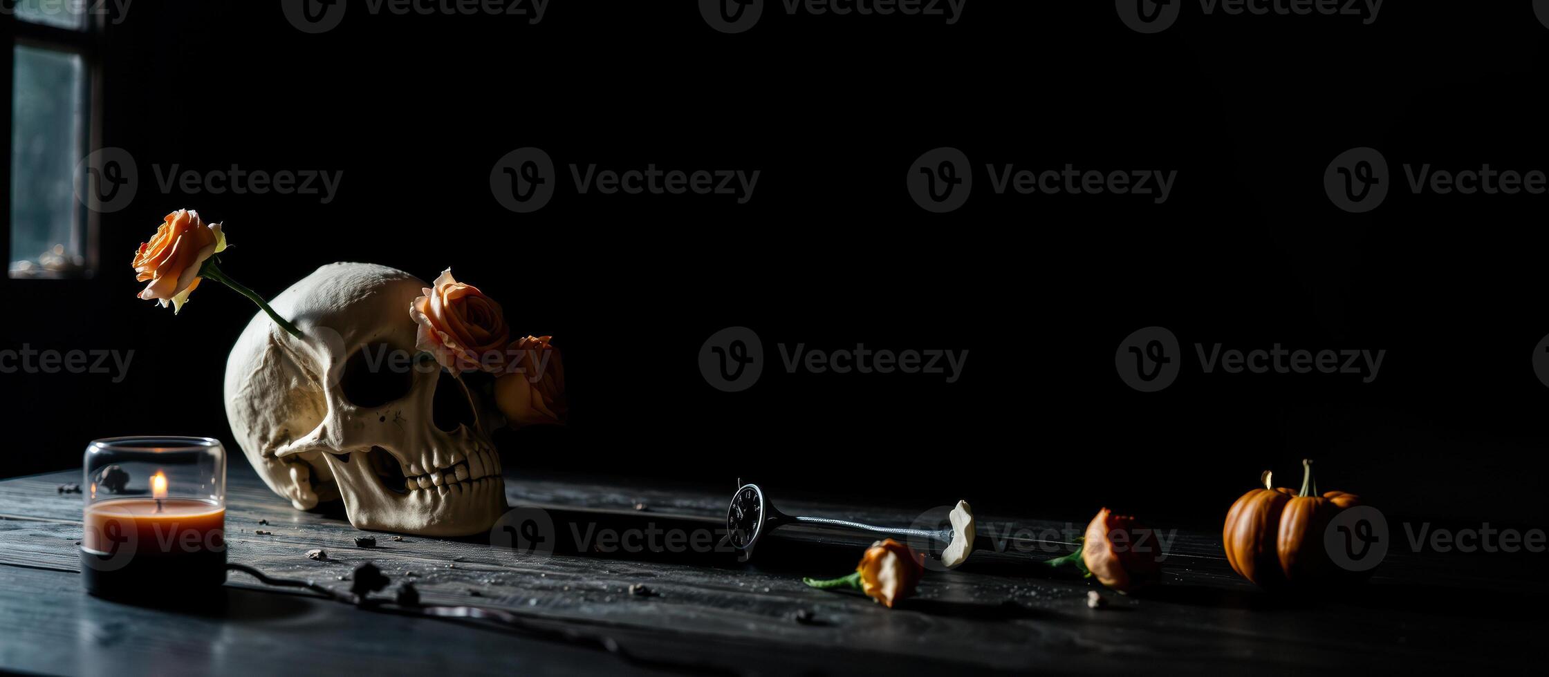 skull decorated with roses photo