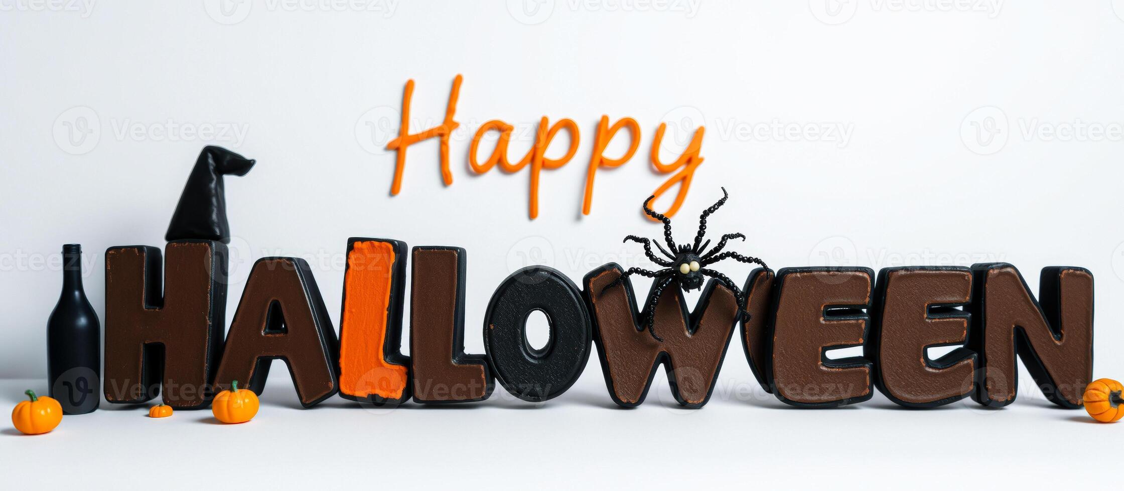 decorative halloween greeting with pumpkins a spider photo