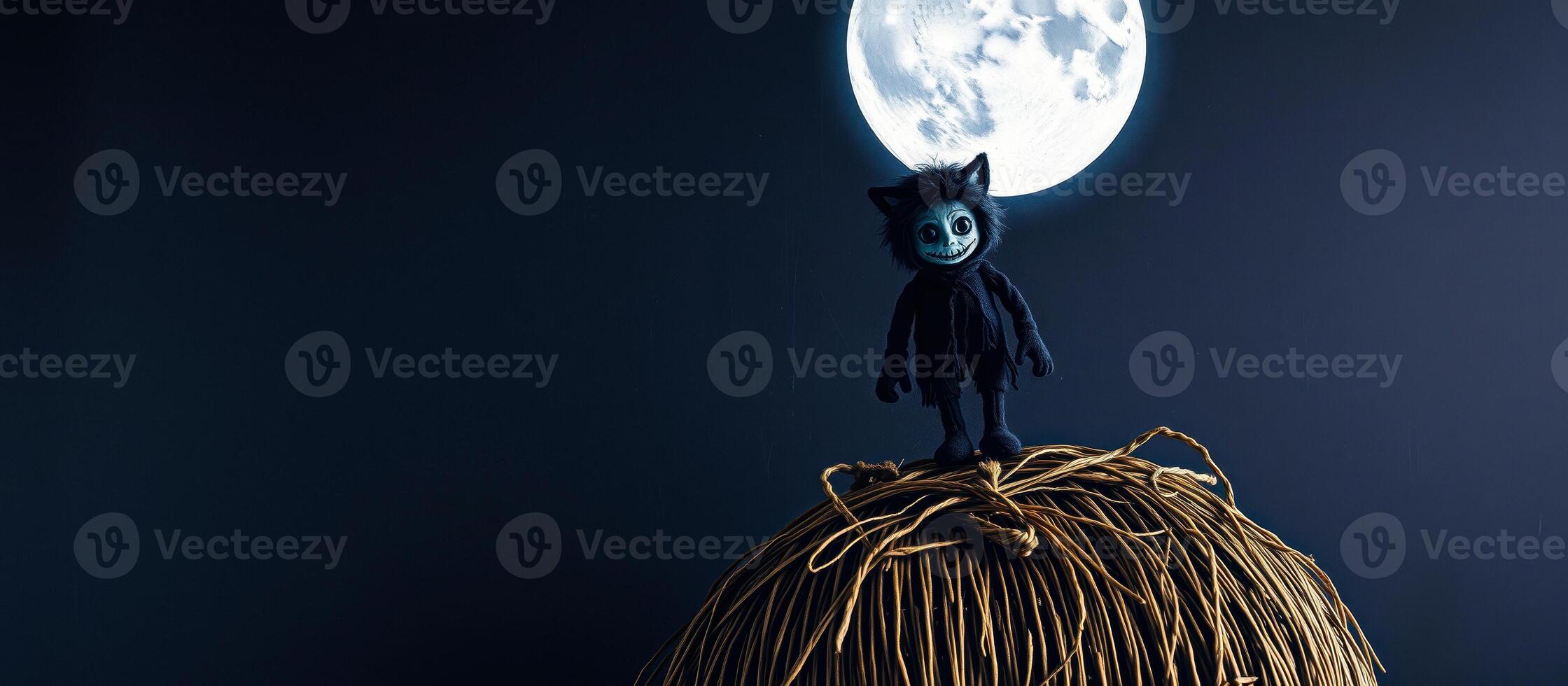 mischievous figure stands under the full moon photo