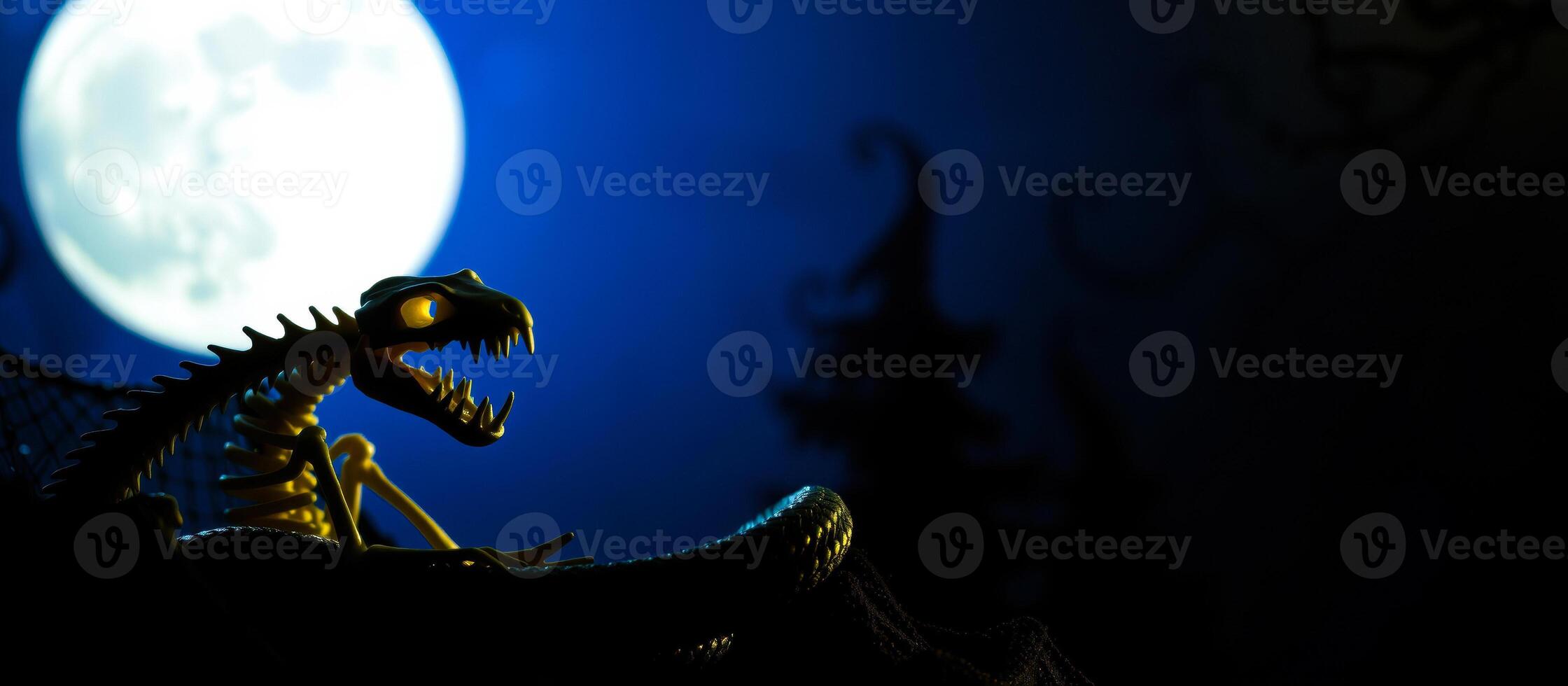glowing skeletal dragon figurine under a full moon photo