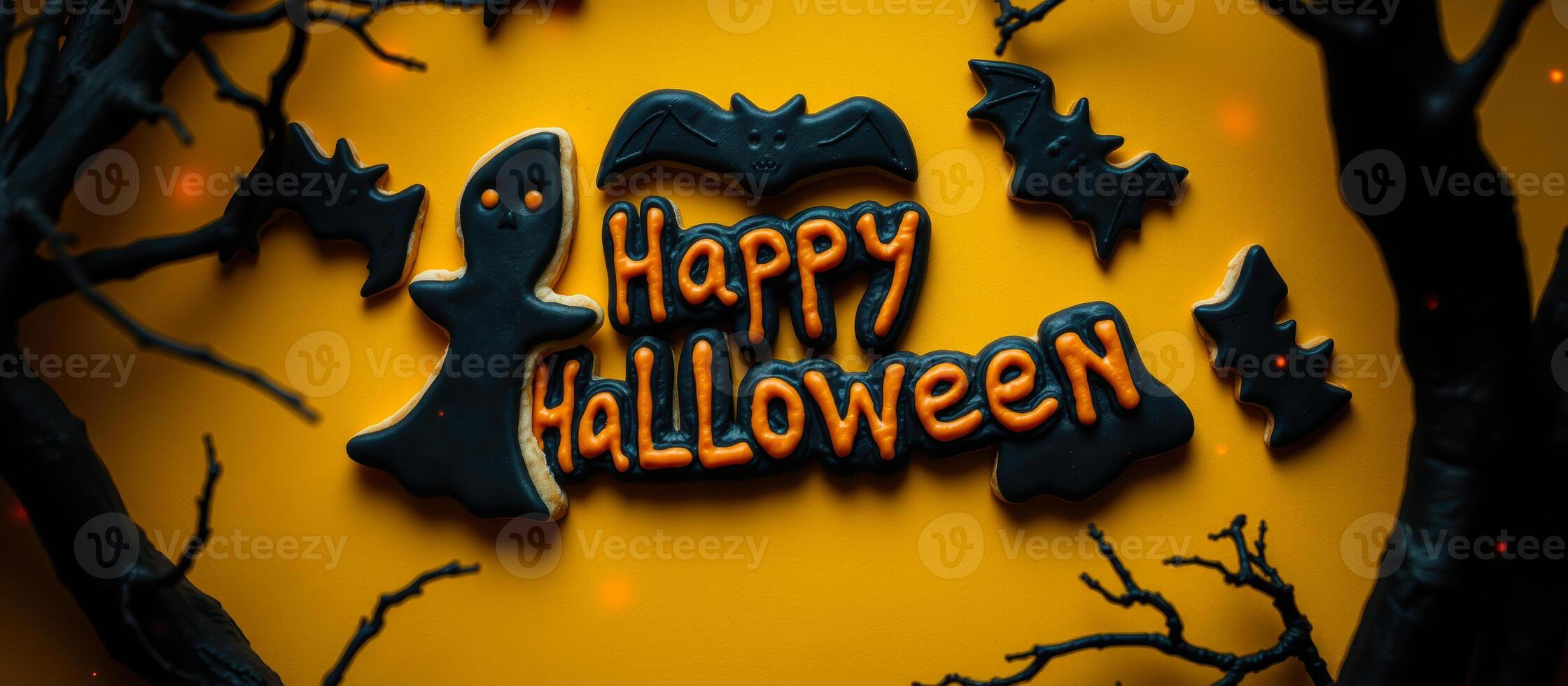 frosted cookies celebrate halloween with bats a ghost the word happy halloween photo