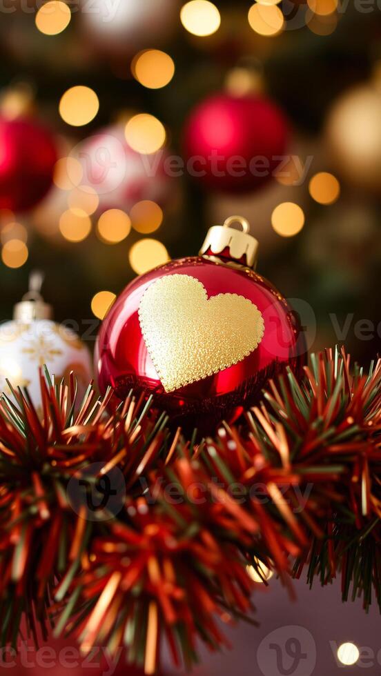 red christmas ornament with a golden heart photo