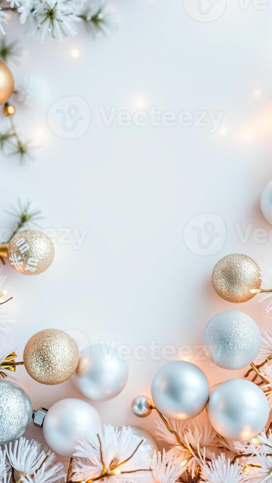 silver gold holiday ornaments with twinkling lights photo
