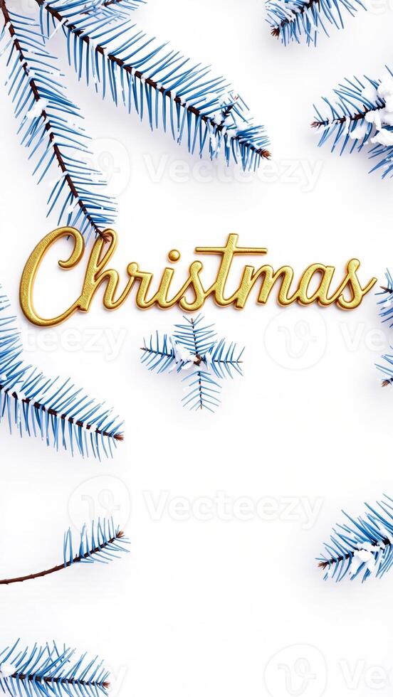 festive christmas greeting with snowy pine branches photo