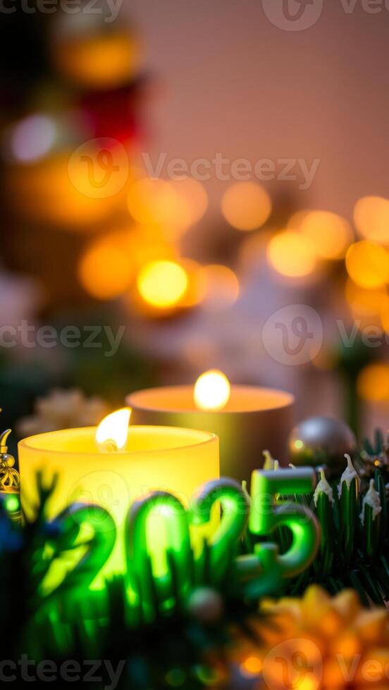 two candles with 2025 a festive setting photo