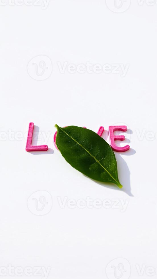 green leaf spelled out love photo