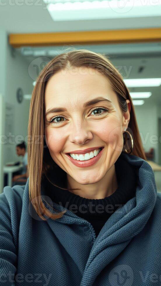 woman smiling directly at the camera photo