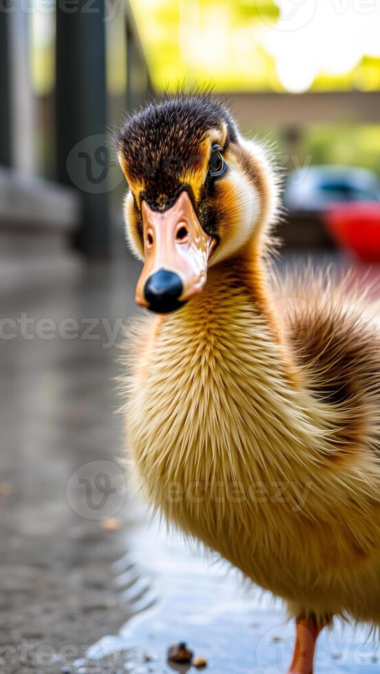 curious duckling gazes at the camera photo