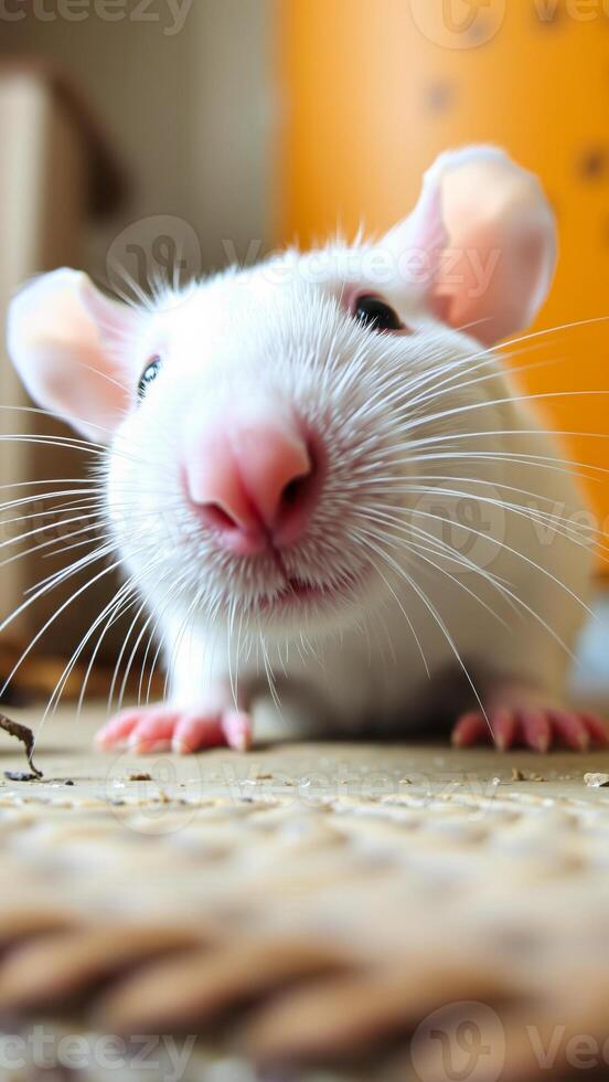 close- portrait a white rodent photo