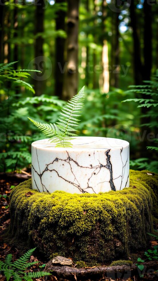 white cylindrical object on moss a forest photo