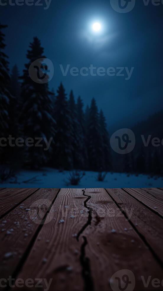 wooden platform under a tranquil night sky photo