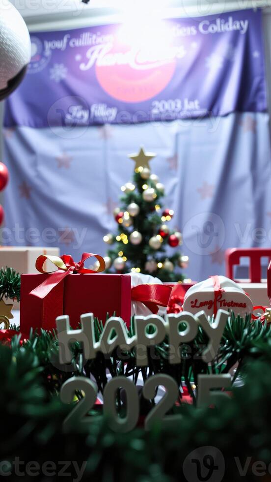 christmas present under a decorated tree photo