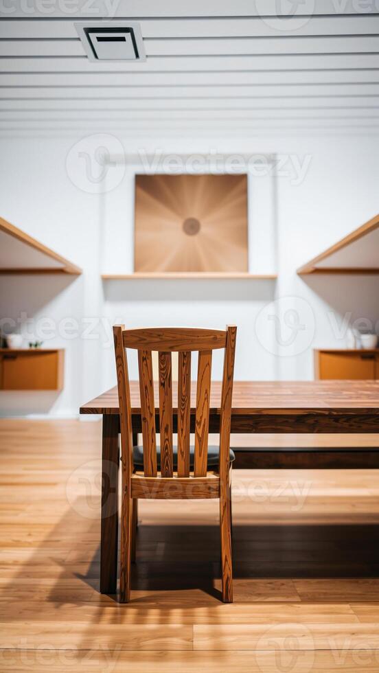 single wooden chair table a minimalist interior photo