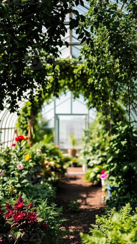 path through a vibrant greenhouse photo