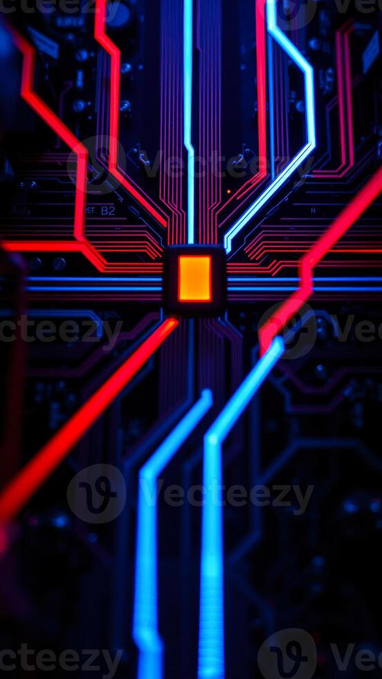 abstract circuitry with red blue lines photo