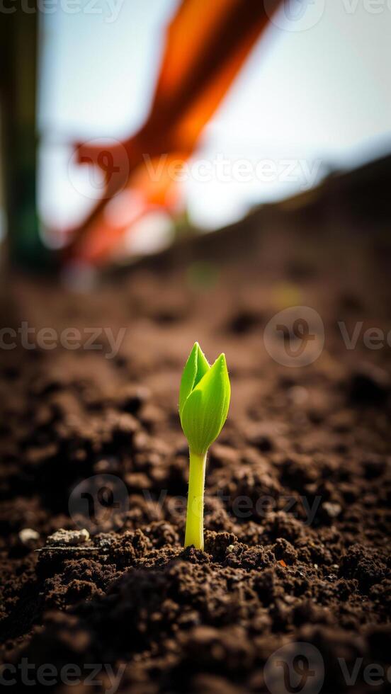 single sprout emerging from dark soil photo
