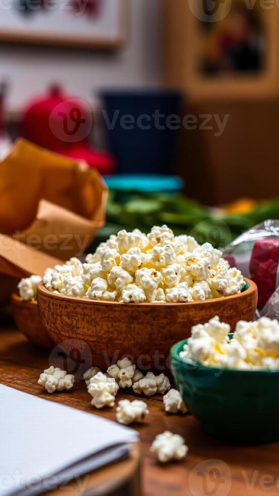 bowl fluffy popcorn ready snacking photo