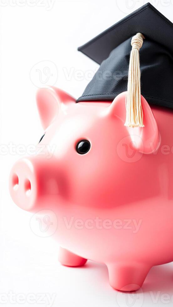 pink piggy bank wearing a graduation cap photo
