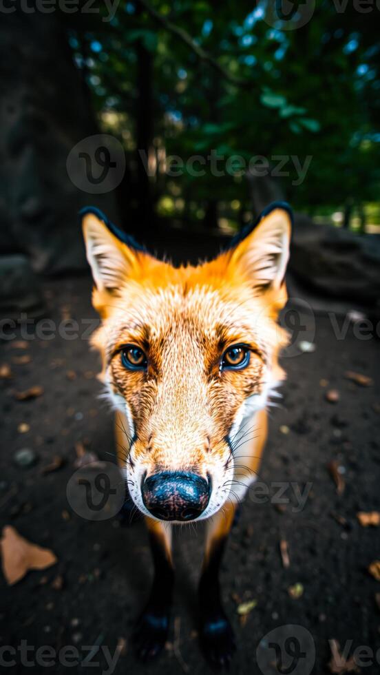 red fox gazes directly at the camera photo
