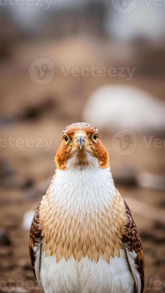 bird with tan white brown feathers staring directly at the camera photo