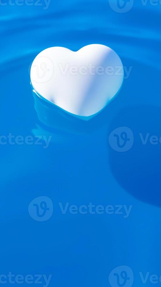 white heart floats on a blue surface photo