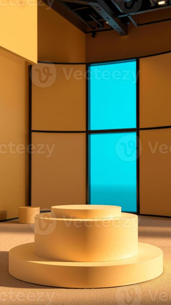 three-tiered circular platform a minimalist studio setting photo