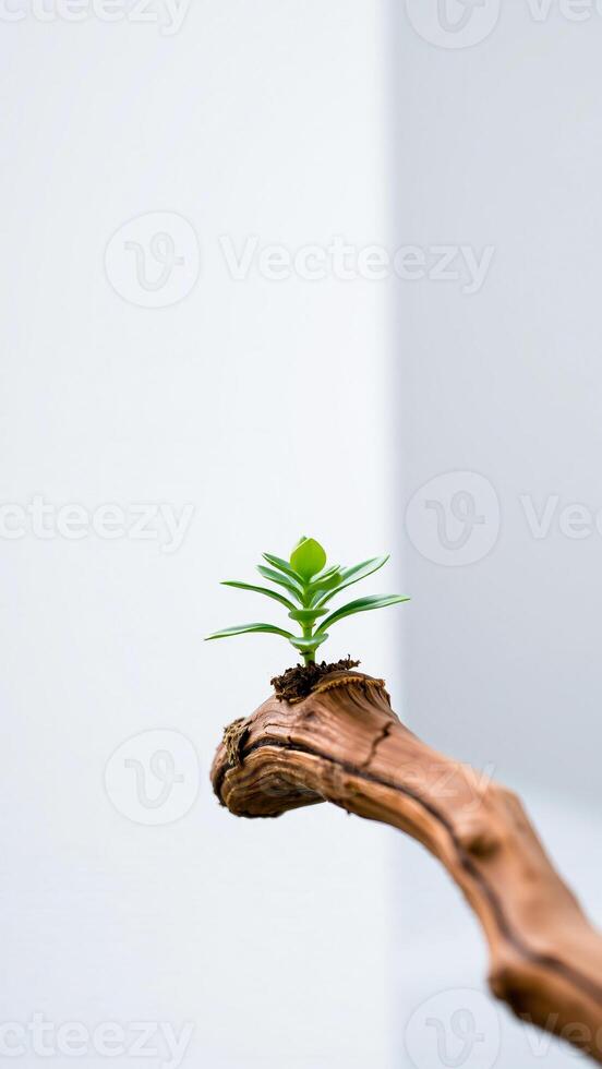 green sprout on a weathered branch photo