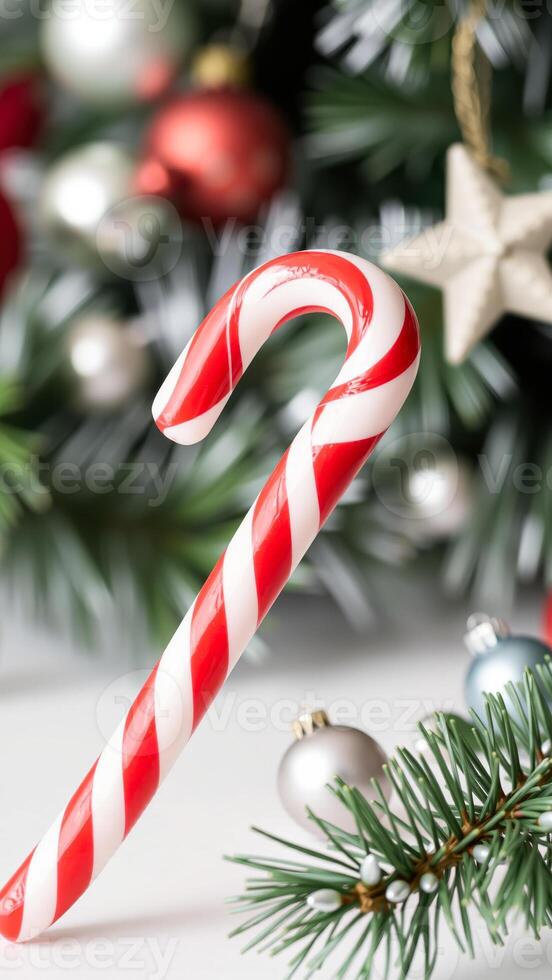 candy cane ornament on a christmas tree photo