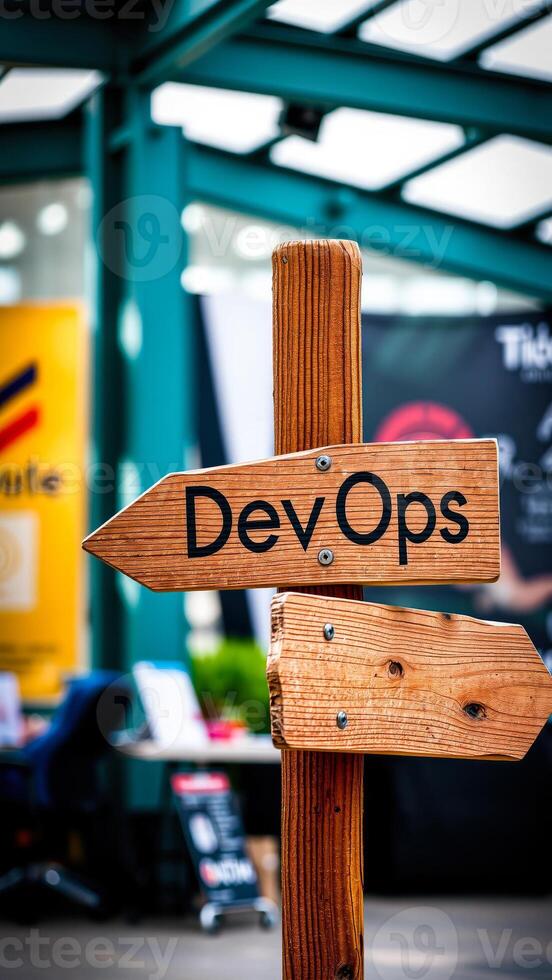 wooden signpost pointing towards devops photo