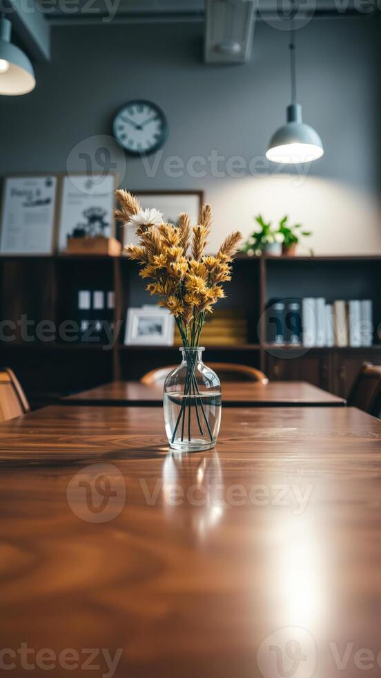 dried flower arrangement on a wooden table photo