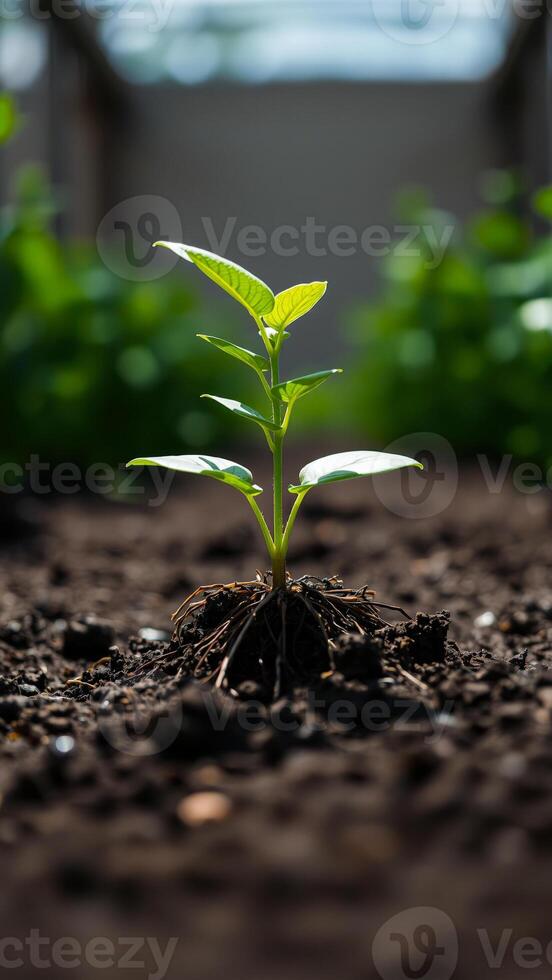 single sprout emerges from the soil photo