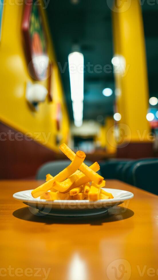 golden-brown fried potato sticks on a plate a diner photo