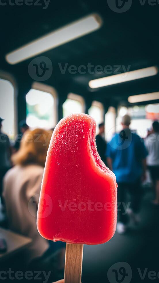 partially eaten red popsicle held a hand photo